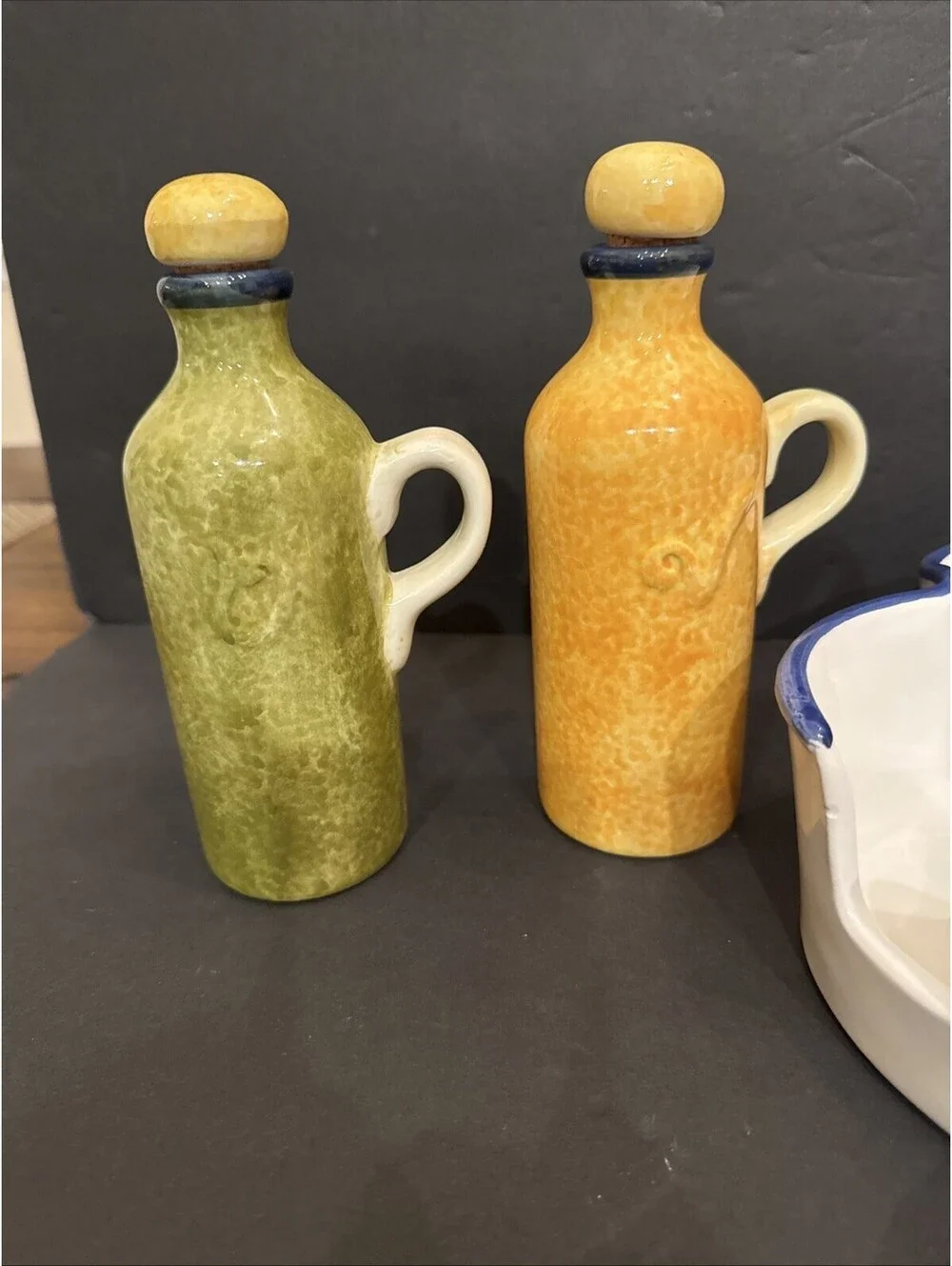 Casa Elite Provincial Olives Cruet Set Salt Pepper Oil Vinegar W Dipping Dishes